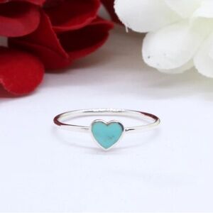 6mm Petite Dainty Heart Turquoise Ring Solid Sterling Silver Solitaire Size 4